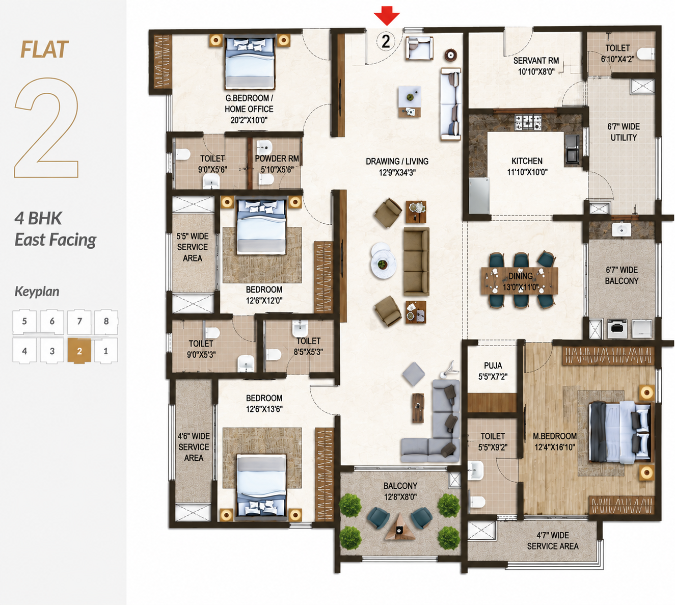 4 BHK - 3405 Sft Floor Plan